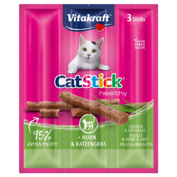 Vitakraft CatStick Pollo y Cat Grass, 3 sticks.